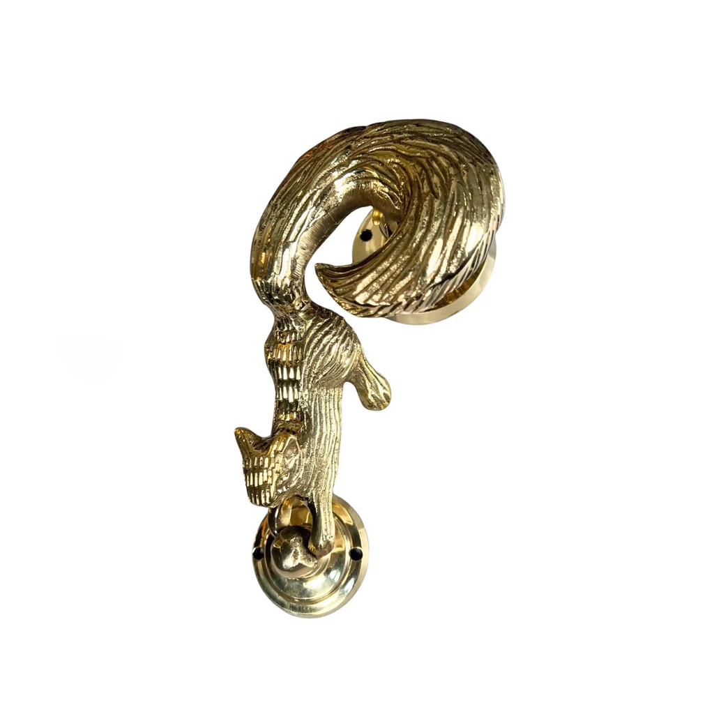 Solid Brass Squirrel Door Knocker - Handmade Rustic Farmhouse Hardware