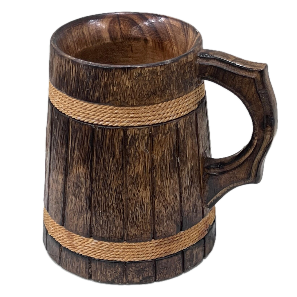 Handmade Wooden Drinking Stein - Vintage Engraved Tankard with Rope Handle