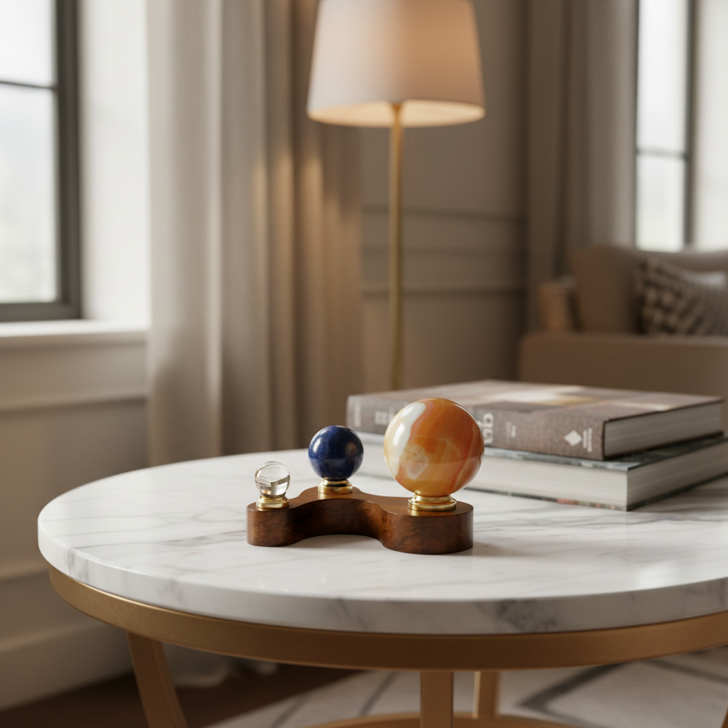 Gemstone Planetarium Solar System Mini - Handcrafted Crystal Planets Wooden Base